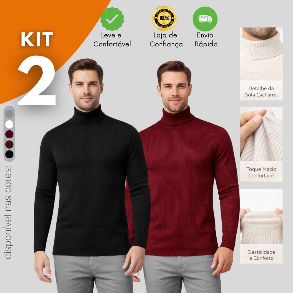 Kit 2 Blusa Cacharrel Canelada  Masculina