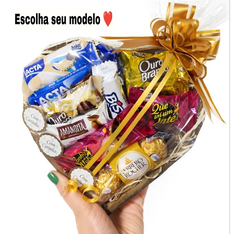 Cesta de chocolate coração presente especial Páscoa em Oferta na Shopee