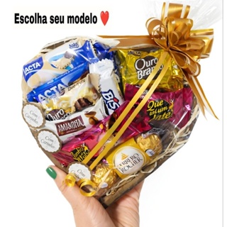 Cesta de chocolate coração presente especial Páscoa em Oferta na Shopee