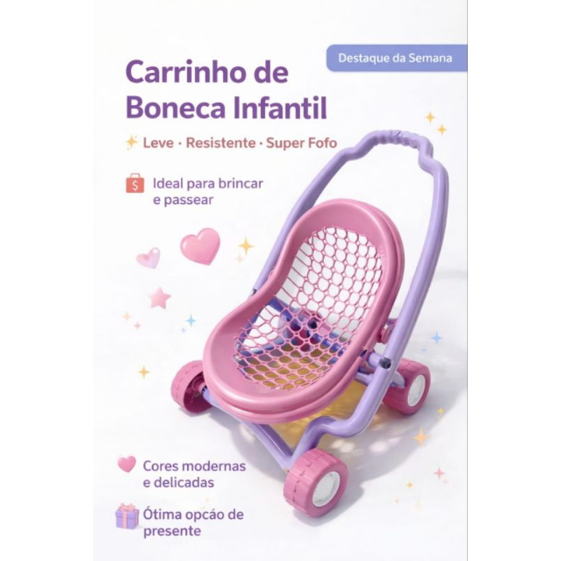 Carrinho deBoneca Brinquedo Infantil Carrinho Boneca Bebe Conforto — R$ 33,58 em Shopee, 22% OFF
