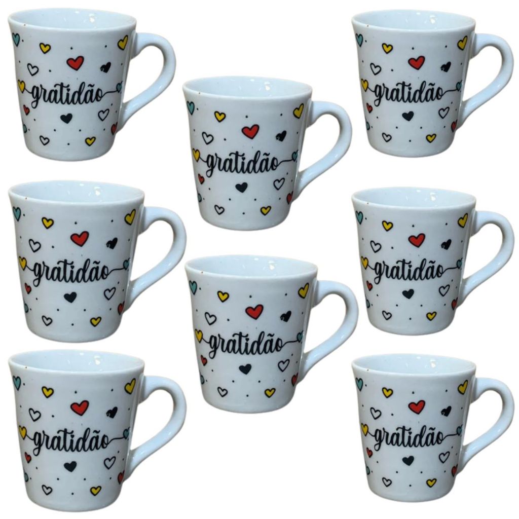 Jogo Caneca Porcelana 120ml Personalizada Gratidão Cafe Xicara Chá — imagem 2 de 2
