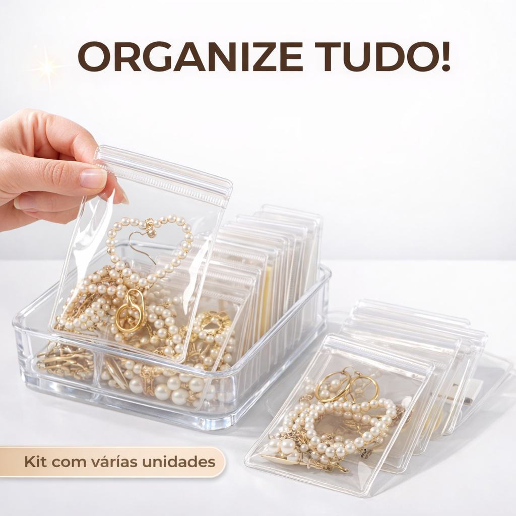 Saco Plástico PVC Zip Para Jóias BijoteriasTransparente Saquinho com Feixo Automatico
