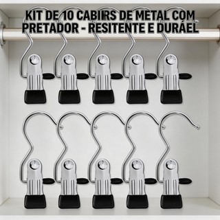 Kit 10 Cabides de Metal com Prendedor Anti-Ferrugem, para Organizar Guarda-Roupa