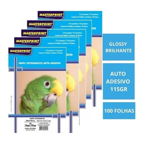Papel Fotográfico Adesivo A4 Glossy 115g 100 Un. Masterprint Cor Branco