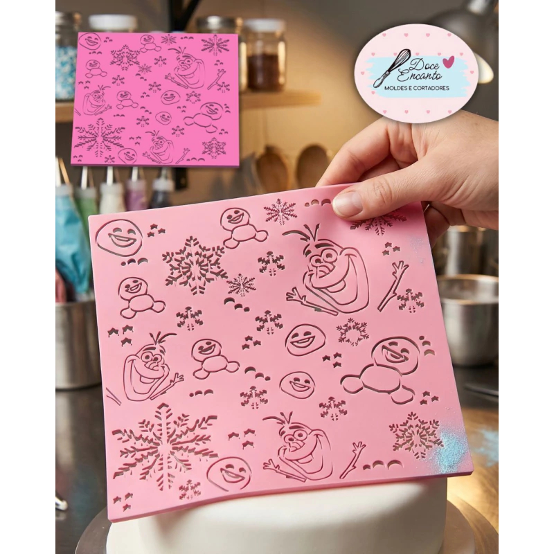 Marcador Textura Frozen 10x10cm – Rolo ou Placa para Biscuit, Pasta Americana e Fondant – Molde para Confeitaria, Cake D