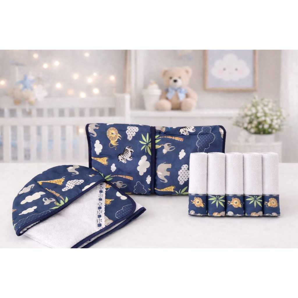 Kit Toalha de Banho para Bebê Forrada + Trocador Portátil Impermeável + 5 Toalhinhas Higiênica Atoalhado em Oferta na Shopee