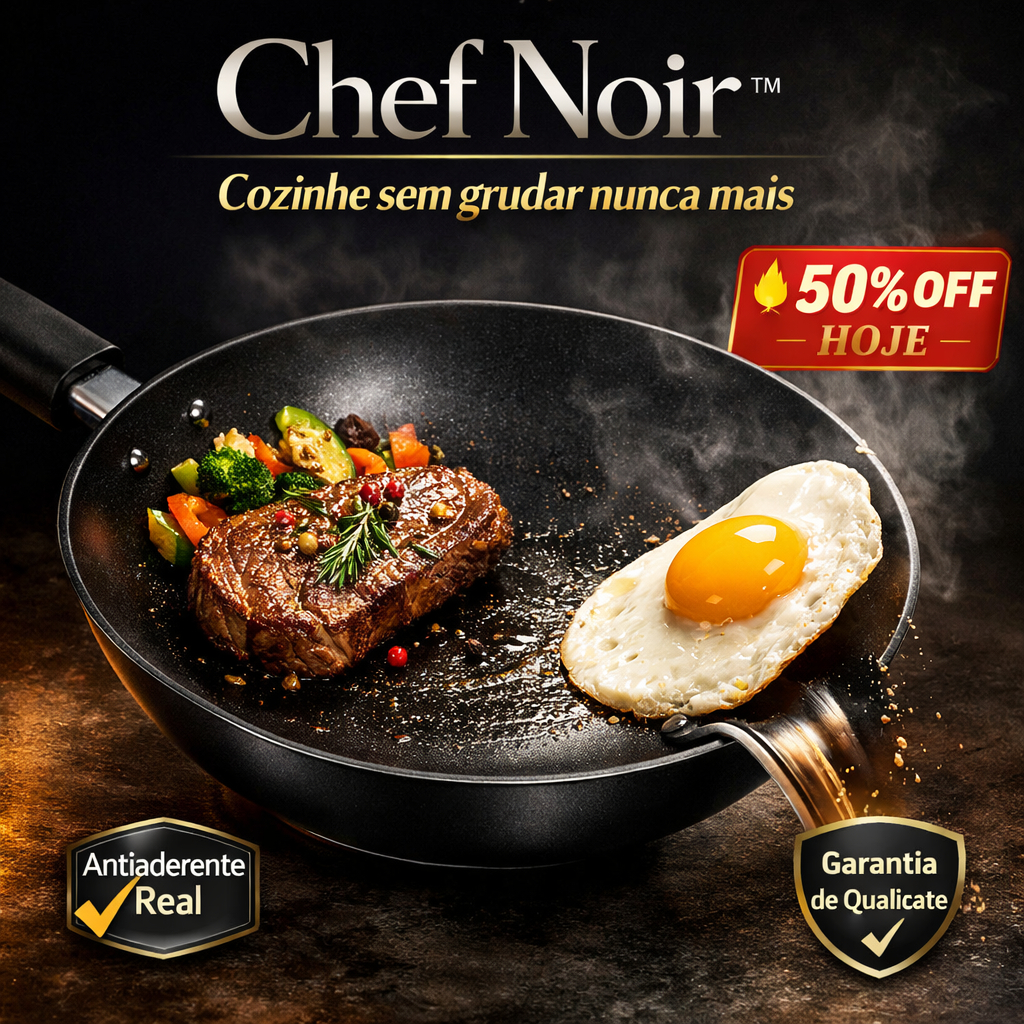 Imagem Frigideira Wok Antiaderente 34cm Profissional Não Gruda Premium Chef Noir™