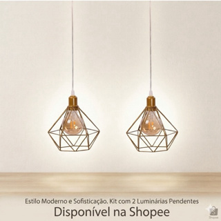 luminária  pendente teto diamante aramado kit com 2 .decoração retro em Oferta na Shopee
