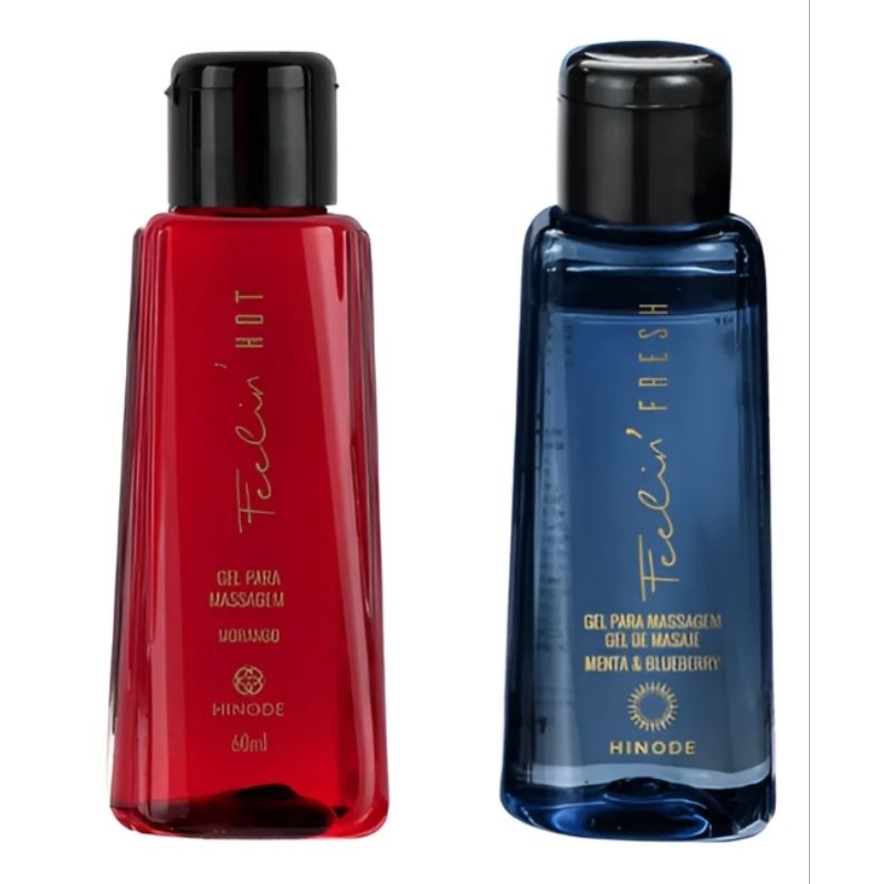 Kit 2 Geis para Massagem Feelin Hot Morango e Fresh Menta e Blueberry 60 ml cada Hinode