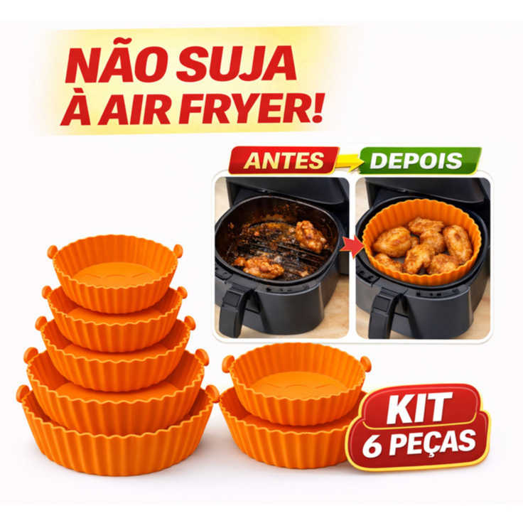 Kit 6 Forma Air Frye de Silicone para Fritadeira com Alça Antiaderente Flexível Lavável