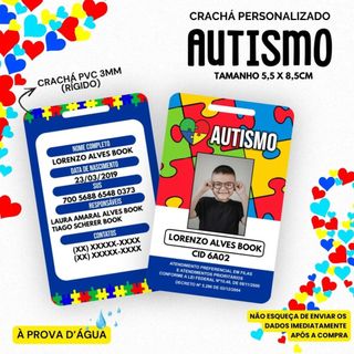 Crachá de Identificação Autismo - PVC 3mm Rígido - Crachá Personalizado - Crachá TEA