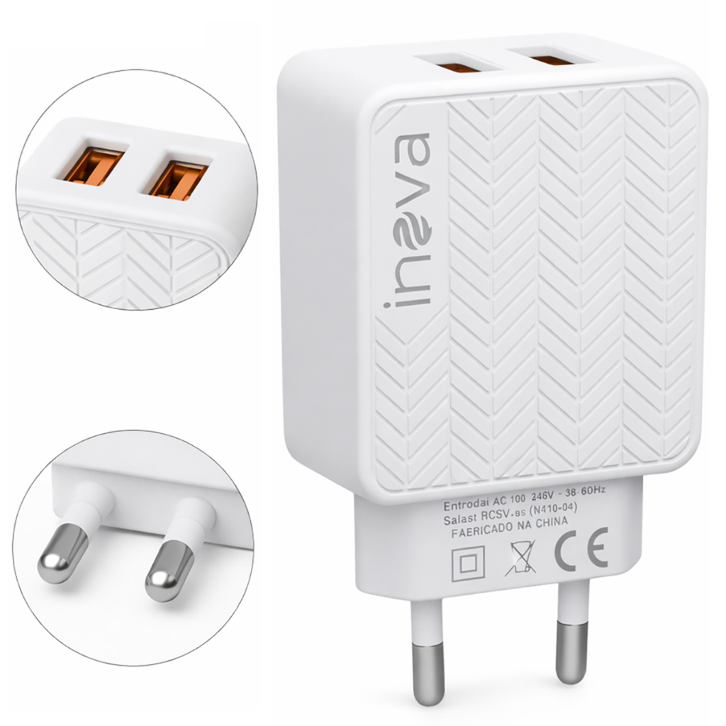 Carregador de Parede Turbo 2 USB 3.1A Bivolt com Auto ID Inova