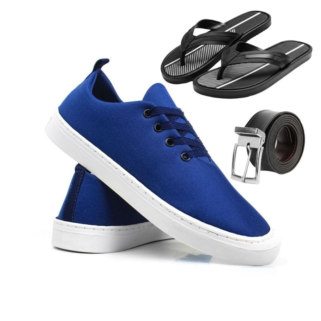Tenis Barato Masculino Casual Jogger Cano Medio Macio E Leve Kit Chinelo E Cinto Social