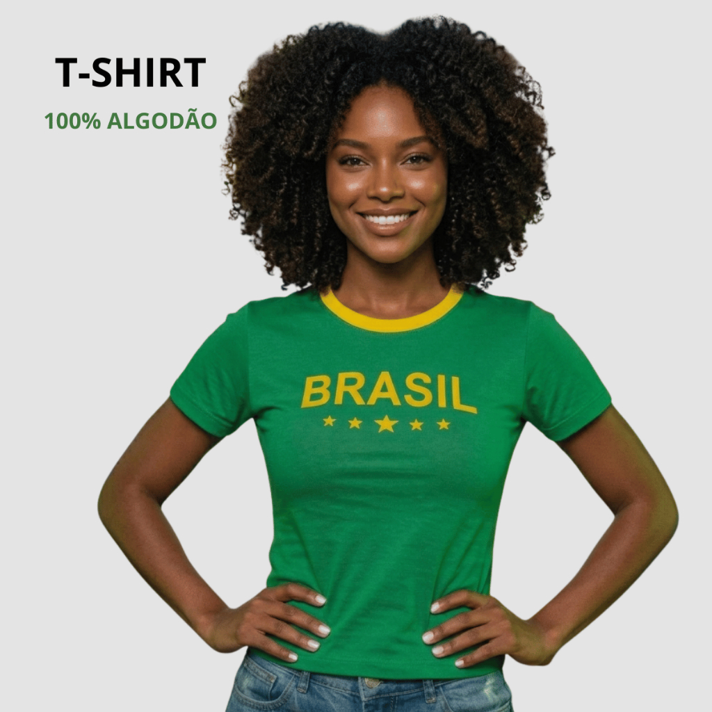 Camiseta Feminina Brasil Baby Look Copa do Mundo Verão 100% Algodão