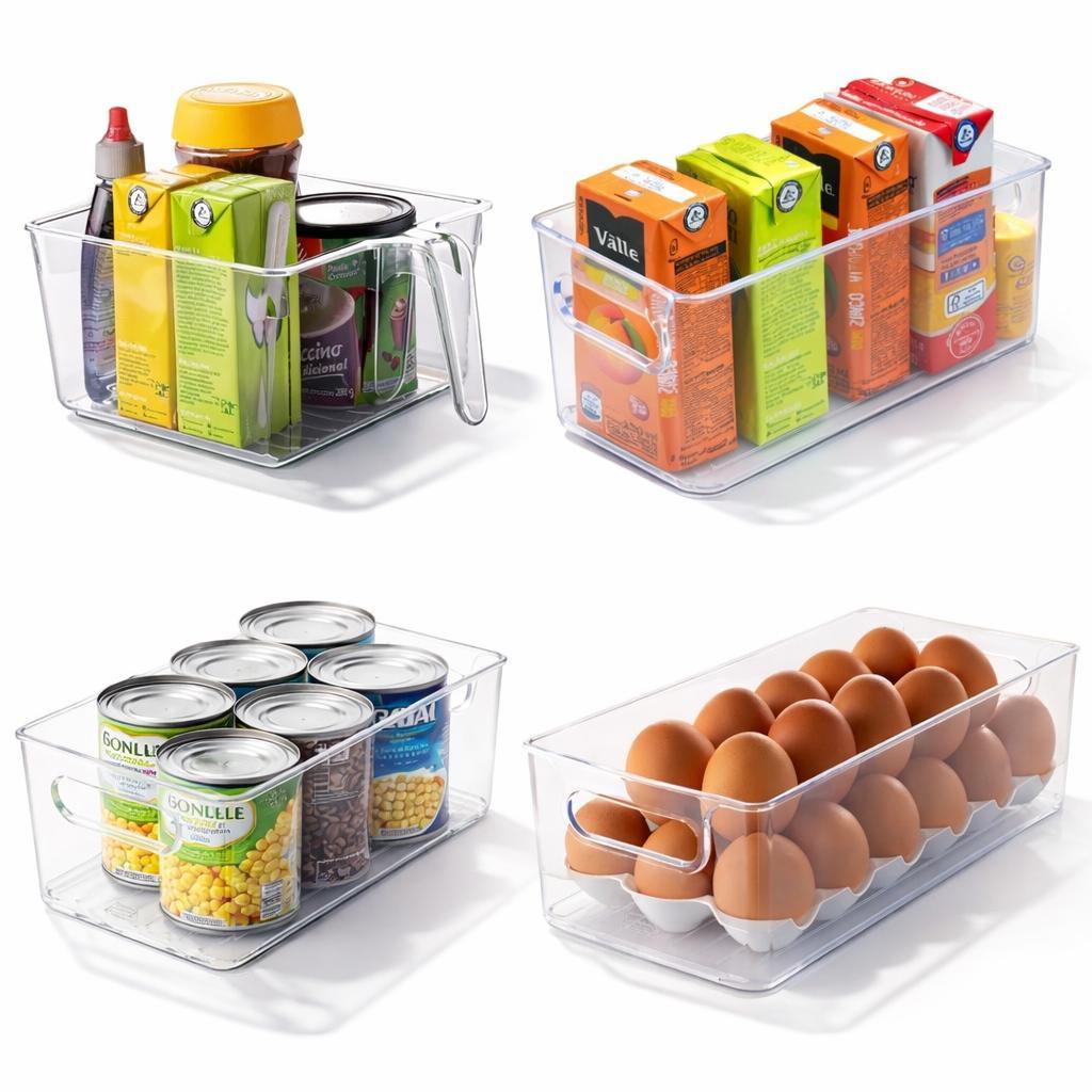 Kit Organizador Geladeira Acrílico Transparente com Alça Multiuso Organização Cozinha