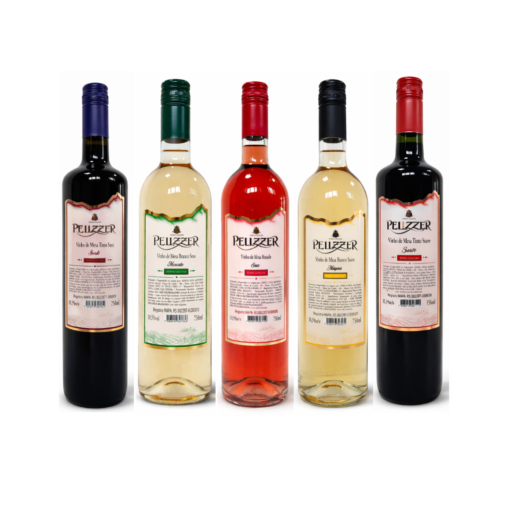 kit Vinho de Mesa Pelizzer Tinto Branco Suave Rose Branco Tinto Seco 750 ml