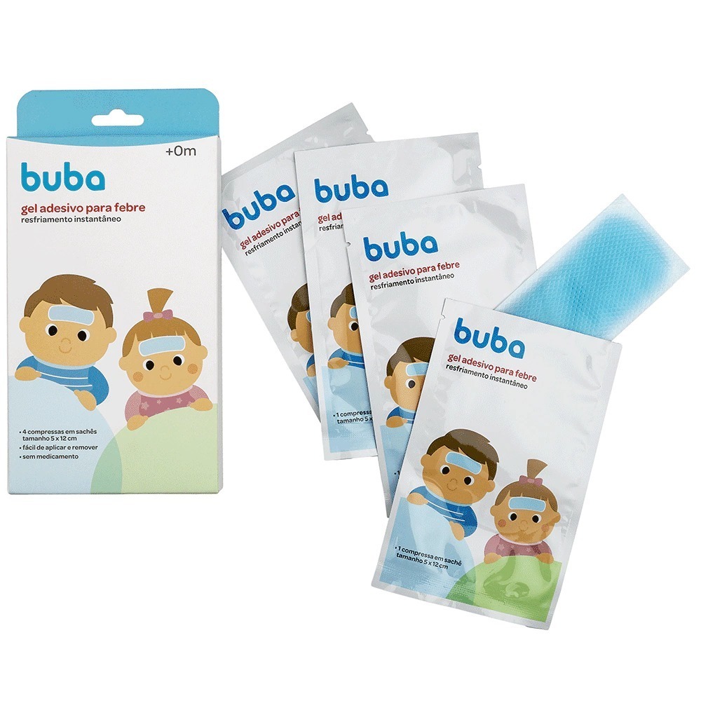 Kit 4 Gel Adesivo Buba Compressa Refrescante Alívio Febre e Vacina Bebê Uso Infantil Portátil Seguro