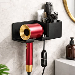 Suporte Secador de Cabelo Parede + Organizador de Escovas e Pentes | Porta Secador Banheiro Premium