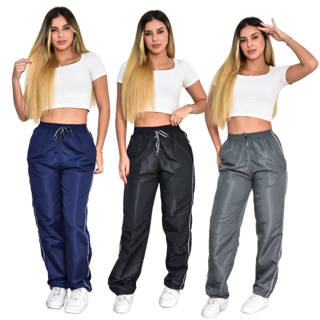 Combo 3 Calças Tactel Feminina 3 Bolsos Street Modal Academia em Oferta na Shopee