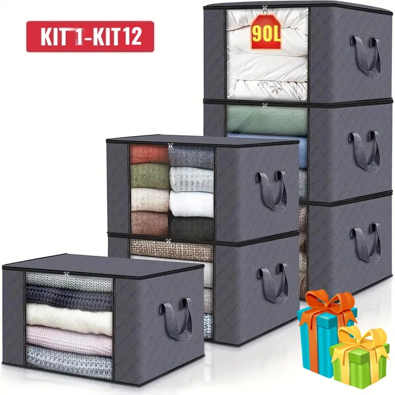 Caixas Organizadoras de Guarda Roupa,Dobráveis e Antipoeira, para Cobertores, Casacos e Roupas - Protege contra Umidade