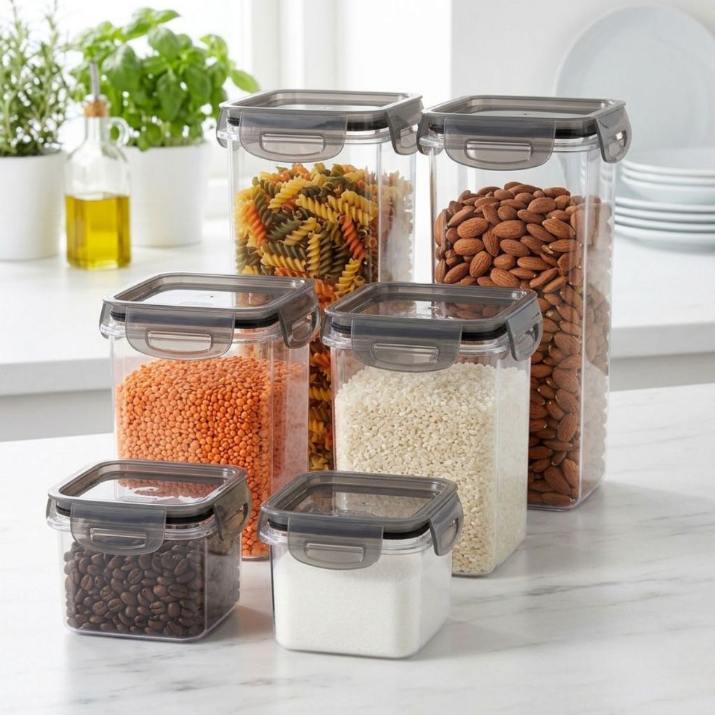 Kit 6 Potes Porta Mantimentos Trava Mais Cristal 380ml 830ml 1,24L - Armazenamento Versátil