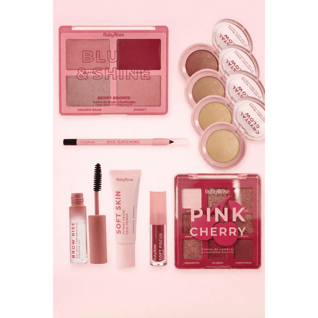 Kit Maquiagem Linha Rosa Ruby Rose - Base, Paleta Blush e Sombra