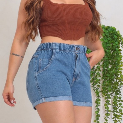 Shorts Jeans com Elástico na Cintura Shorts com Cintura Elástica Short Confortável Shortinho Jeans em Oferta na Shopee
