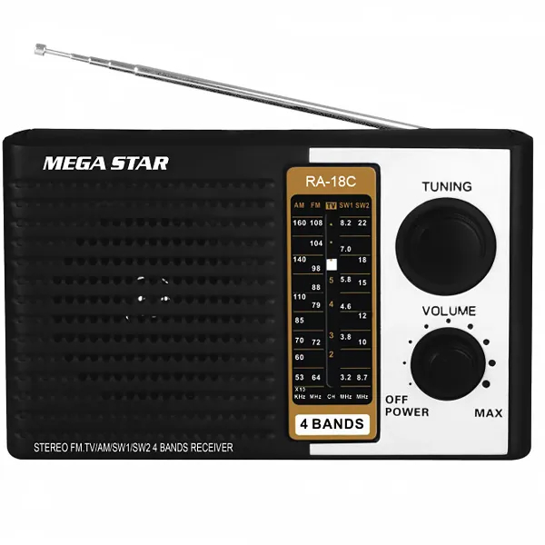 Rádio Portátil MegaStar RA18C Rádio Portátil Bivolt AM FM SW 300W Bivolt com Alça