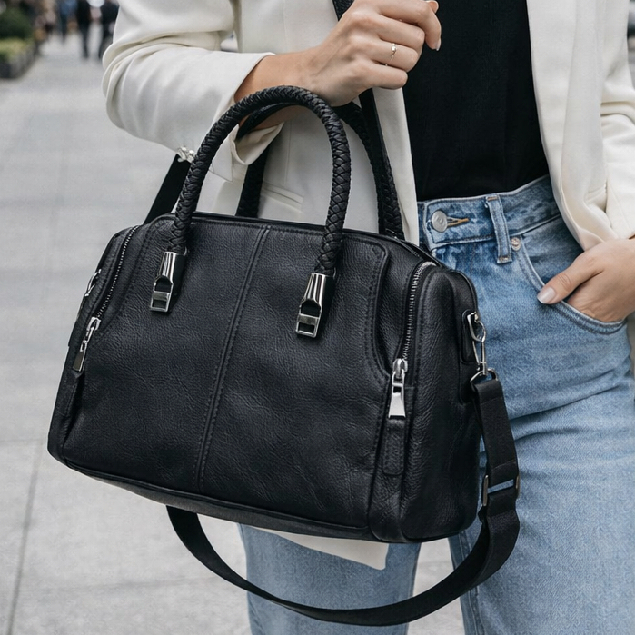 Bolsa Feminina Transversal Com Bolsos Internos Alça de Mão Ombro Trabalho Escritório Média Espaçosa Couro PU Elegante