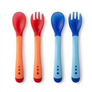 Kit Colher e Garfo Infantil Térmico Muda de Cor Silicone Bebê Sem BPA