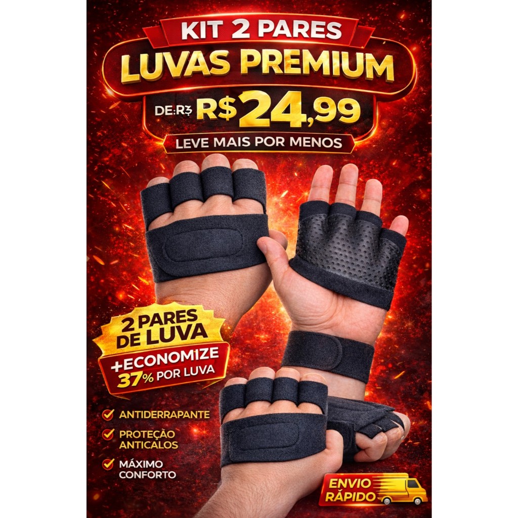 KIT 2 Pares Meia Luva Academia Anticalos | Luva Fitness Antiderrapante Musculação Crossfit Proteção para Mãos