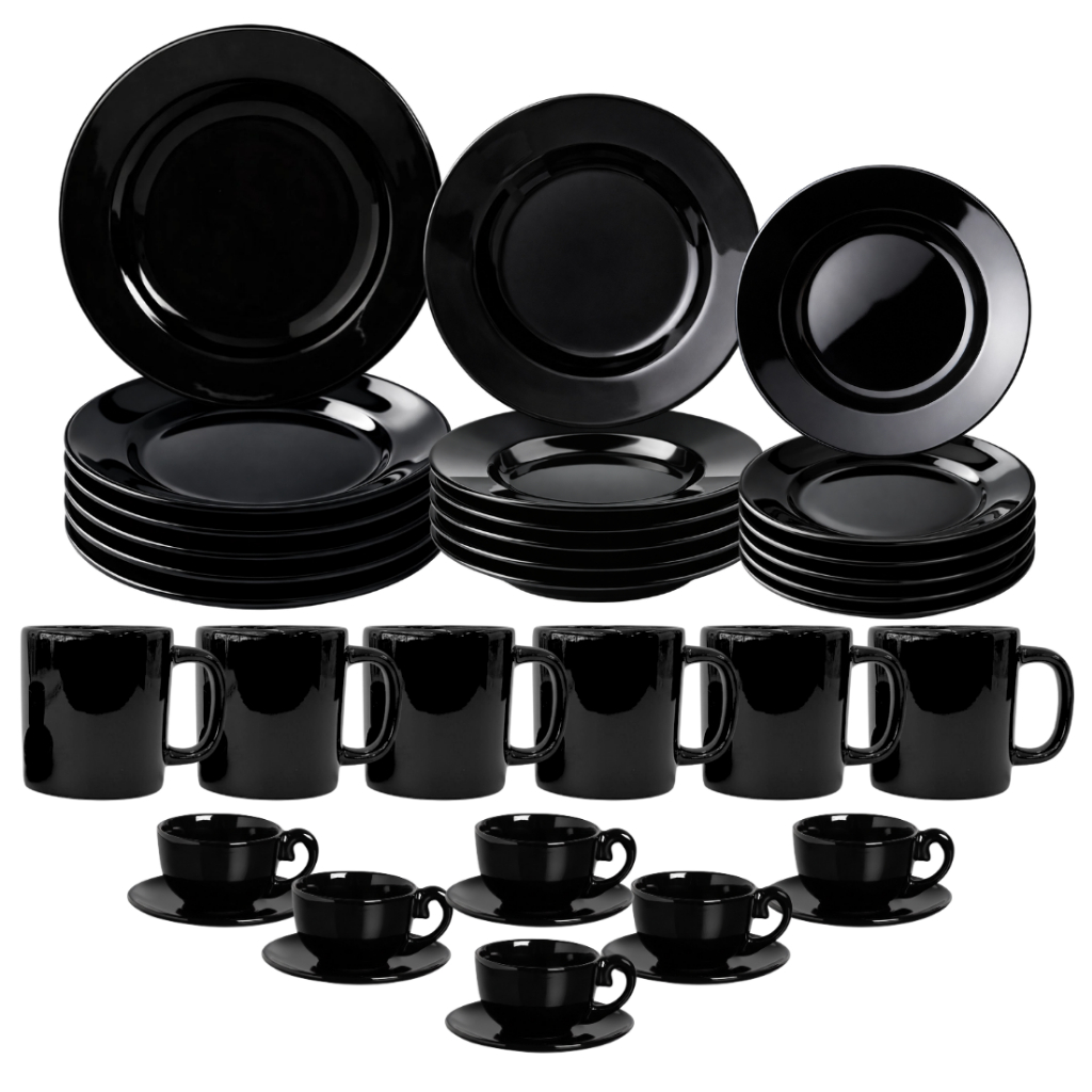 Aparelho de Jantar e Chá/Café Jogo de Jantar Kit 36/30/25 Peças Preto Branco Rosa Cerâmica Cristal Promocao Mais Vendido