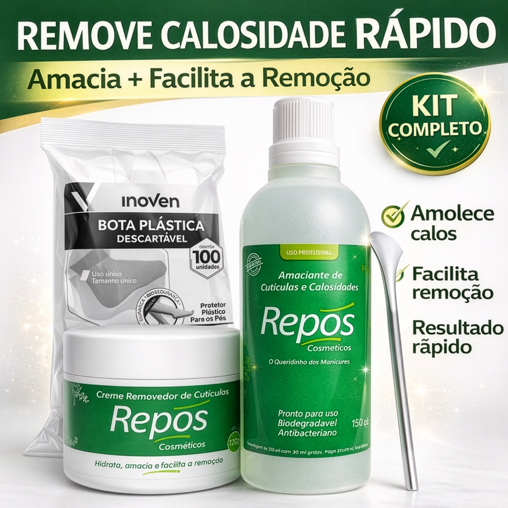 Removedor Calos Kit Completo Repos Amaciante Creme Cutículas Espátula Pedicure Profissional