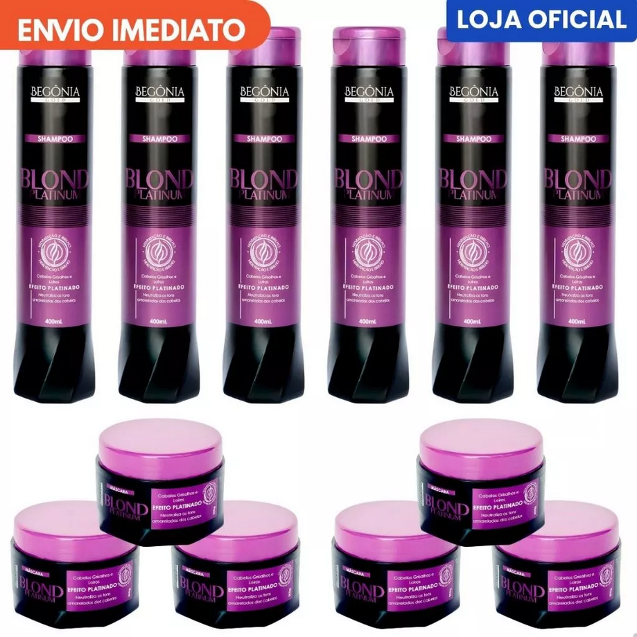 6 UN Shampoo 400ml Blond Matizador 6 UN Máscara 300g Blond Matizador Begônia Gold