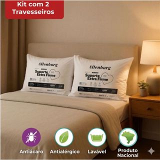 Kit 2 Travesseiros Altenburg Suporte Extra Firme Capa 100% Algodão 180 Fios 50x70cm Antialérgio Macio Pra Dormir De Lado em Oferta na Shopee