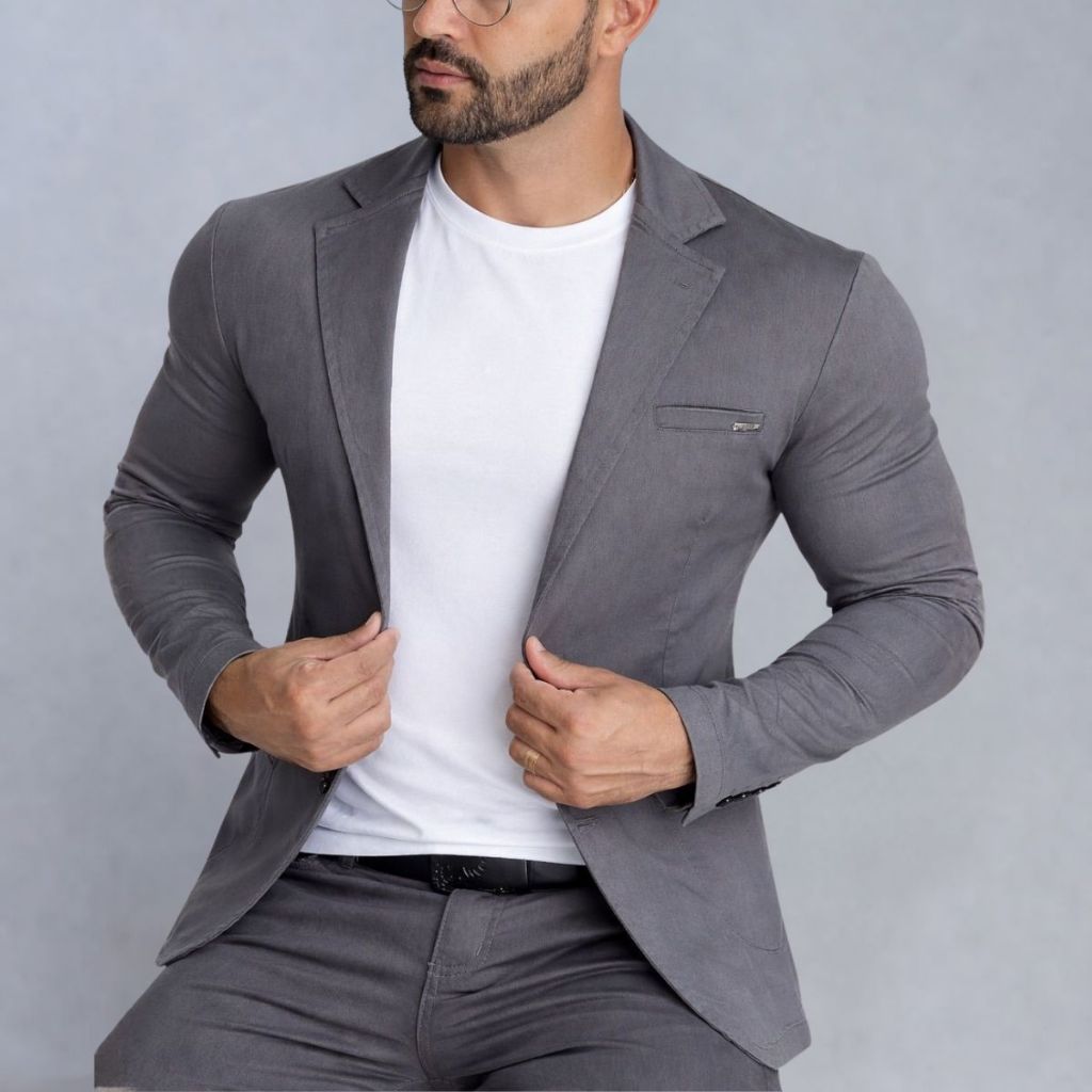 Blazer Masculino Tecido Sarja Premium Alfaiataria Esporte Fino com 2 Botões Corte Italiano Social Paletó Terno Elegante