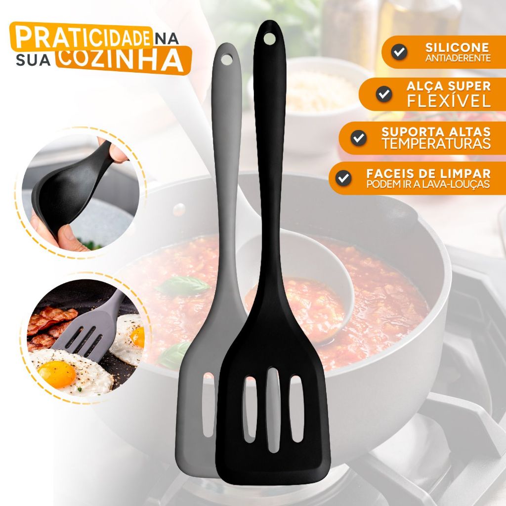 Espátula Furada De Silicone Chef Para Frituras E Grelhados