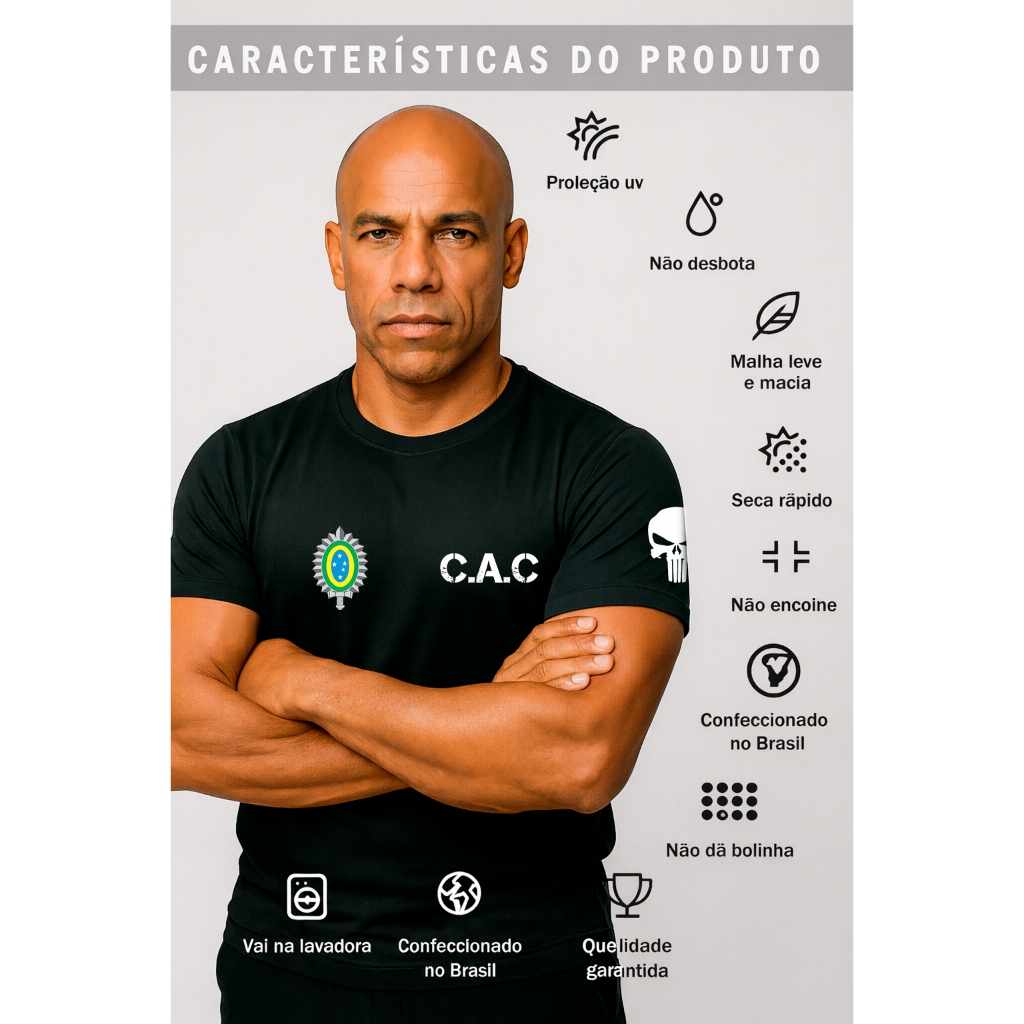 Camiseta CAC Atirador Caça Militar Fardamento Farda Uniforme