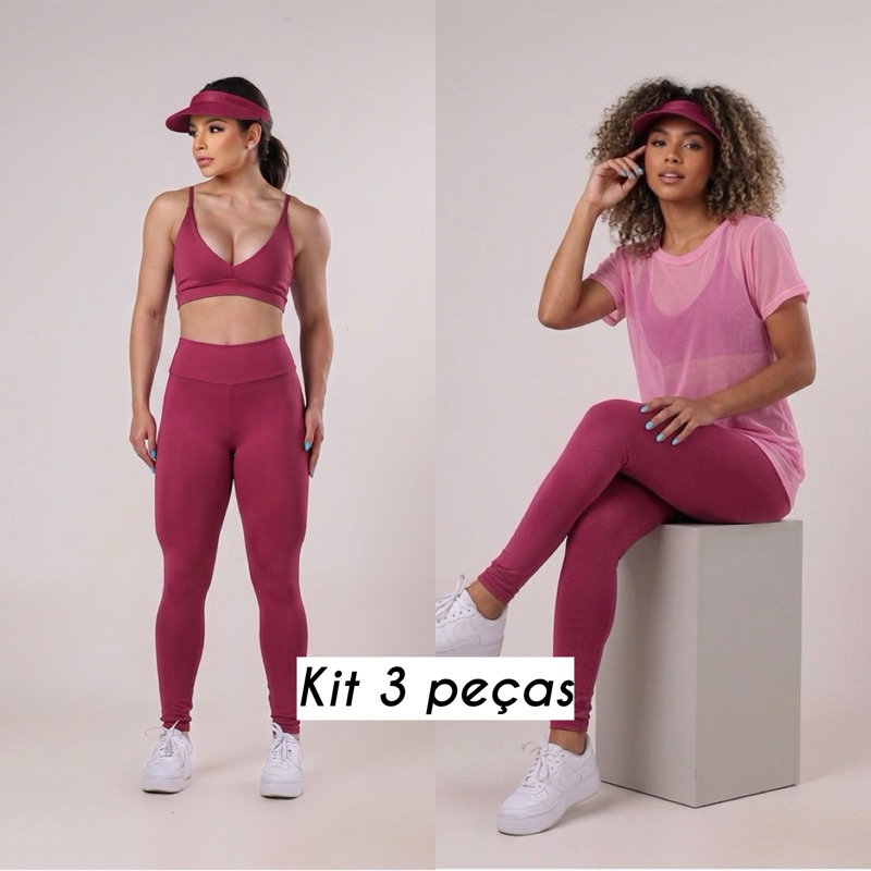 KIT 3 PEÇAS CONJUNTO DE ACADEMIA FEMININO  e BLUSA DE TULE+ CALÇA + TOP FITNES PREMIUM em Oferta na Shopee