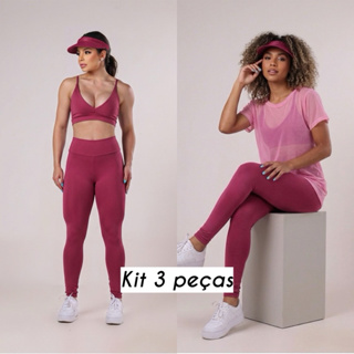 KIT 3 PEÇAS CONJUNTO DE ACADEMIA FEMININO  e BLUSA DE TULE+ CALÇA + TOP FITNES PREMIUM em Oferta na Shopee
