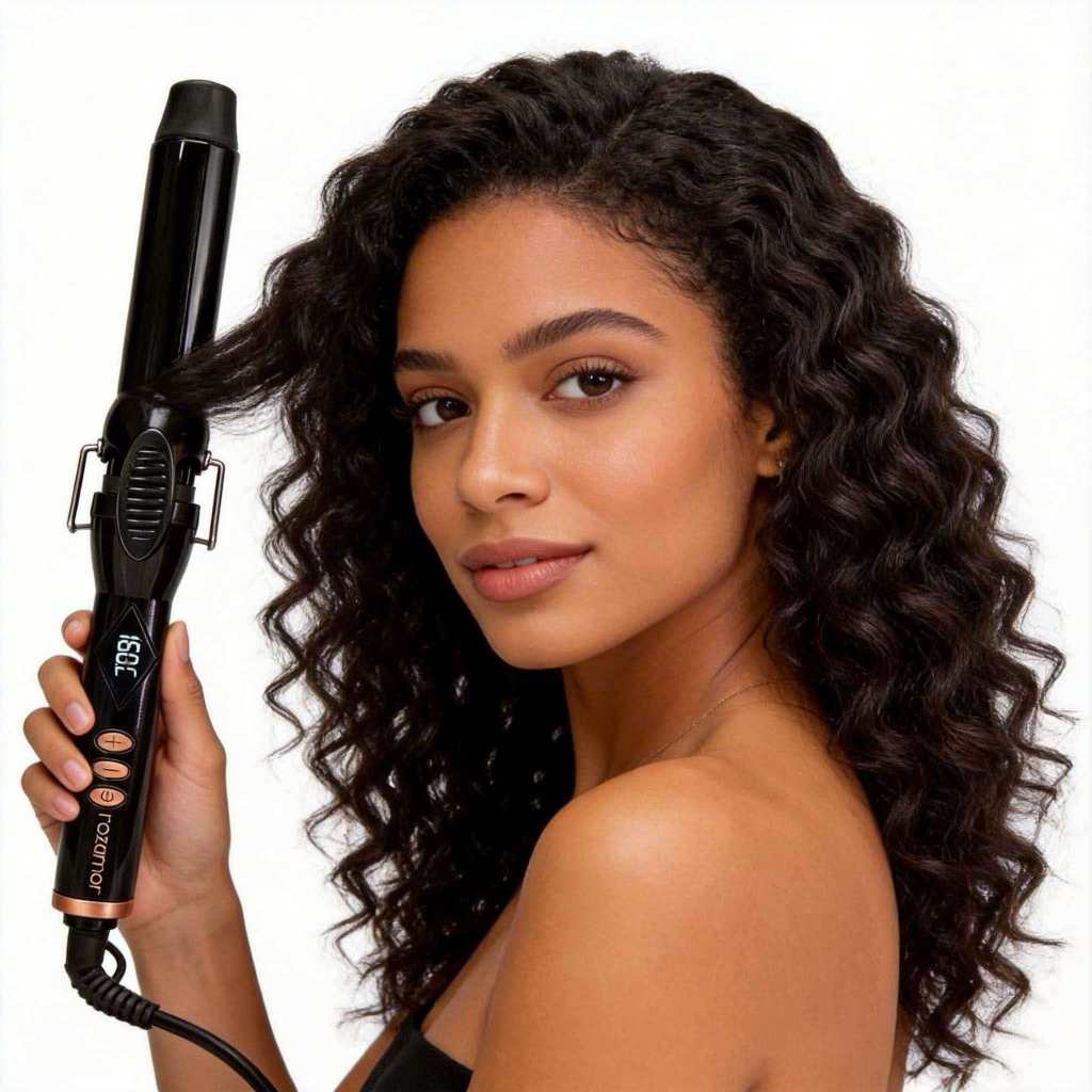 Modelador de Cachos Babyliss Profissional 32mm Display LCD Bivolt Preto com Detalhe Rose Gold