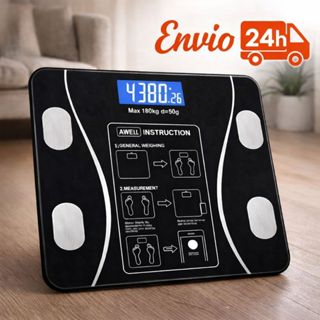 Balança Digital Corporal Bioimpedância Bluetooth 180kg IMC Gordura App iOS Android LED Preta em Oferta na Shopee