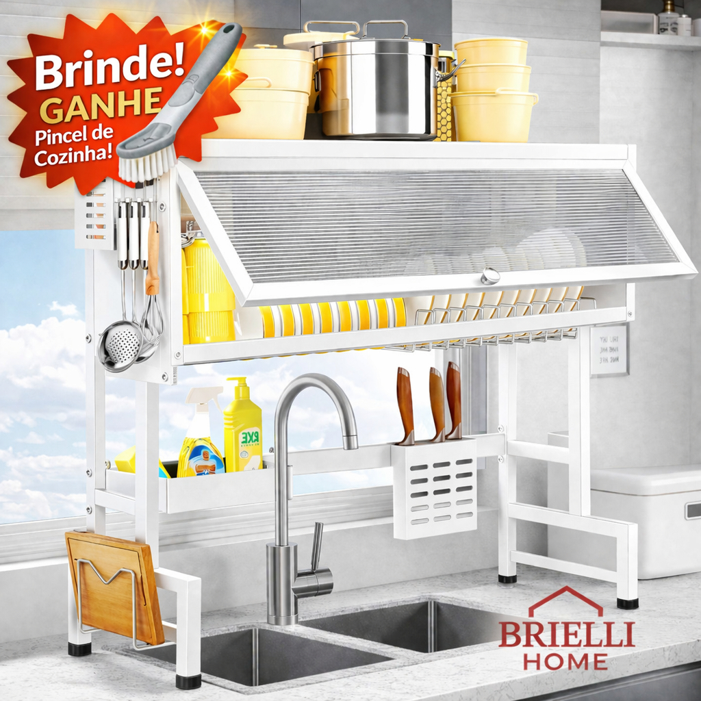Escorredor Suspenso Prateleira para Pia de Cozinha Inox + Brinde – Organizador Premium Brielli Home