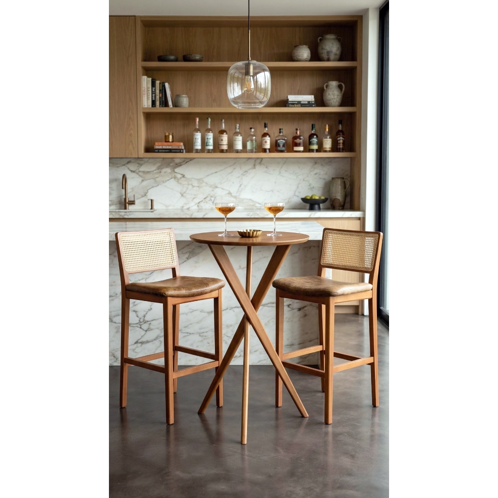 Bistrô Mesa Alta Madeira Maciça Cozinha Bar Pub Área Gourmet Tampo MDF Laminado ou MDF com Vidro Off White Premium