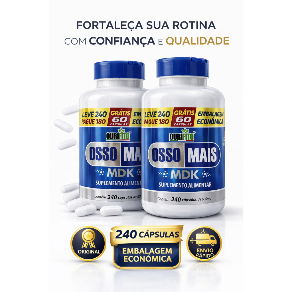Kit 2x Osso Mais MDK 240 Cápsulas Ourifito Cálcio Vitamina D3 K2 Magnésio