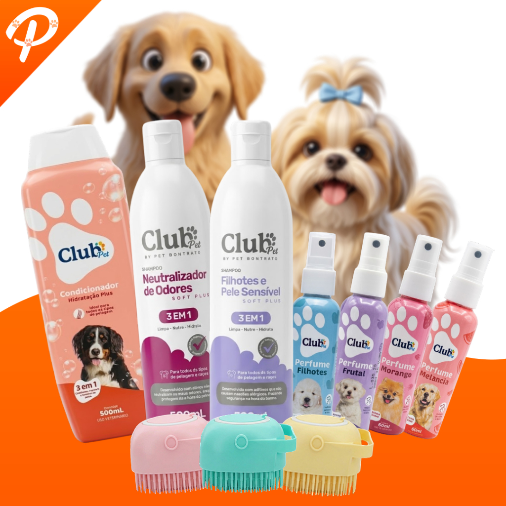 Kit Higiene Pet 3 em 1 Banho Com Escova Massageadora Dispenser Shampoos Condicionador e Perfumes em Oferta na Shopee