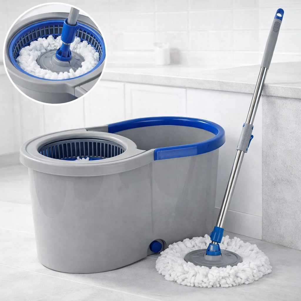 Kit Mop Giratório 360º com Balde Cabo Extensível Ajustável Centrifuga Microfibra Limpeza Pesada Torce Pano 8L ou 13L