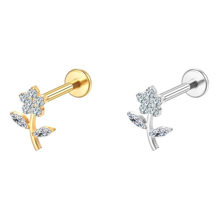 Piercing Labret TitâNio Pvd Flor Com Zirconias