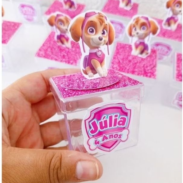 Caixinha Acrílica Personalizada 5x5 com Topo 3D - Diversos Temas - Lembrancinha Aniversário Infantil