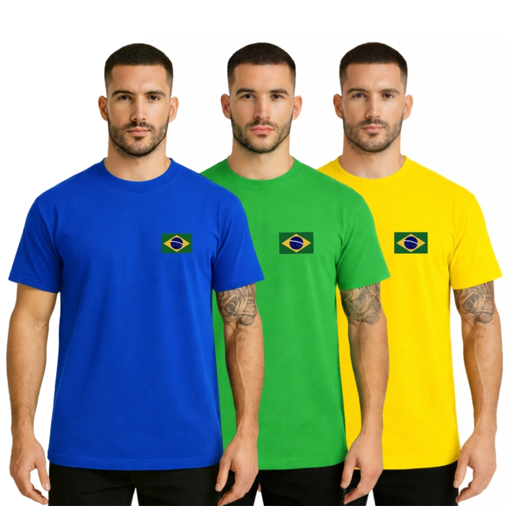 Kit 3 Camisetas Tradicionais Copa Do Mundo Seleção Brasileira Estilo Neymar Jr Jogador
